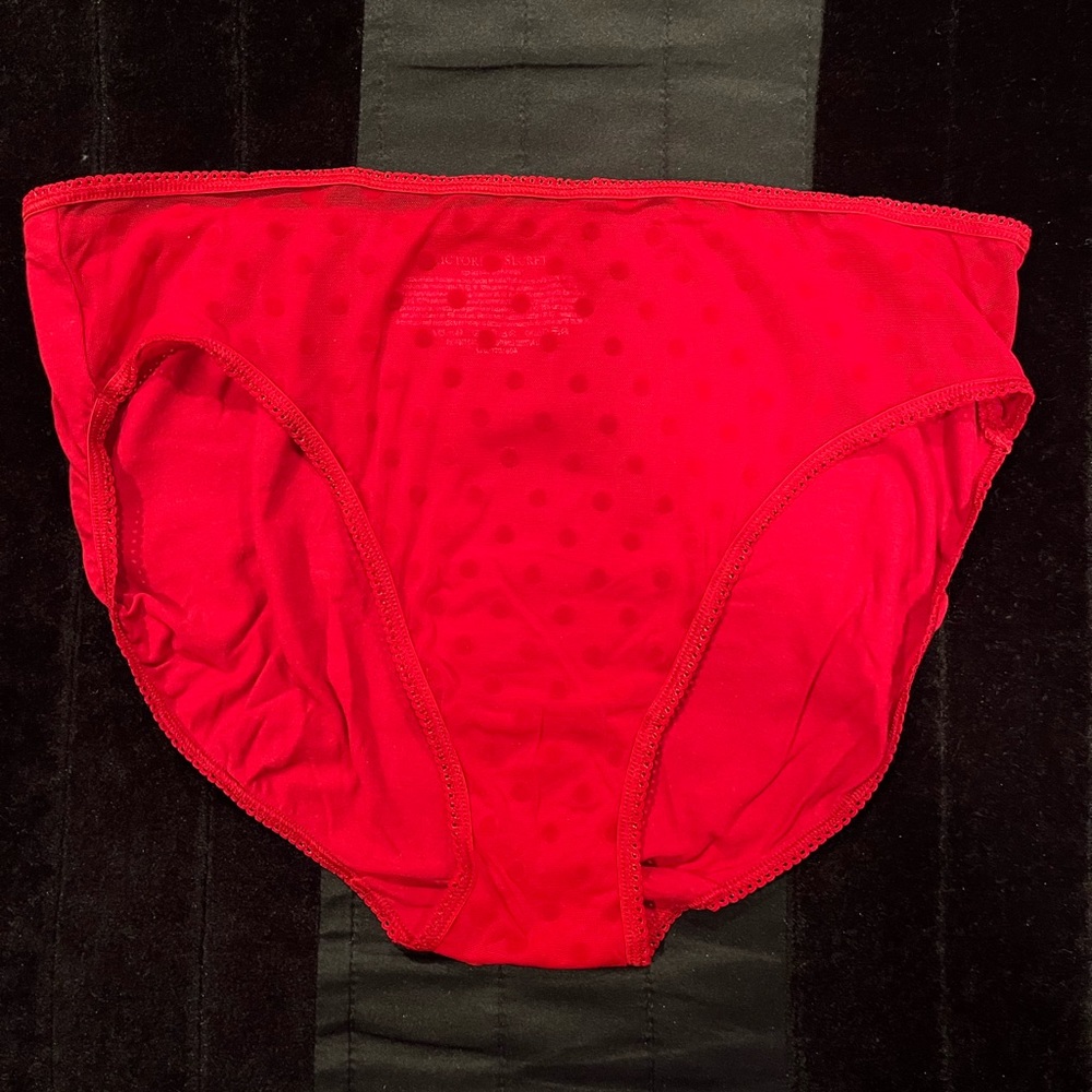 NWOT Victoria’s Secret Red Sheer Polka Dot High Leg Brief Panty Size Lar…